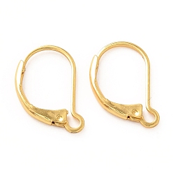 Real 18K Gold Plated Brass Leverback Earring Findings, with Loop, Real 18K Gold Plated, 16x12x2mm, Hole: 1.5mm, Pin: 0.5mm