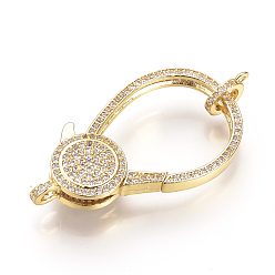Golden Brass Micro Pave Cubic Zirconia Lobster Claw Clasps, Golden, 45x22.5x7mm, Hole: 1~2mm