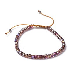 Púrpura Pulseras de abalorios de vidrio trenzado, con cable de hilo de nylon, cubo, púrpura, 2-1/8 pulgada 3-1/8 pulgada (5.5~8 cm)
