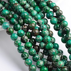 Vert Mer Brins de perles rondes en jaspe impérial naturel teint et chauffé, vert de mer, 8mm, Trou: 1mm, Environ 49 pcs/chapelet, 16 pouce
