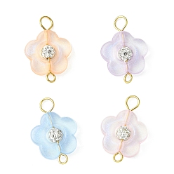 Mixed Color Acrylic Crystal Rhinestone Connector Charms, Glitter Flower Links with Golden Tone 304 Stainless Steel Double Loops, Mixed Color, 21.5x14.5x4.5mm, Hole: 2mm and 3.5mm