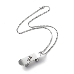 Stainless Steel Color 304 Stainless Steel Skateboard with Word Skate Spirit Pendant Necklace, Punk Hip-Hop Jewelry for Women Men, Stainless Steel Color, 20.08~20.94 inch(51~53.2cm)
