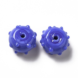 Blue Handmade Bumpy Lampwork Beads, Round, Blue, 12x13x8mm, Hole: 1.6mm