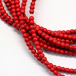 Roja Hilos de perlas de color turquesa sintética, rondo, teñido, rojo, 6x5.5~6 mm, agujero: 1.5 mm, sobre 62~68 unidades / cadena, 14.9 pulgada ~ 15.7 pulgada