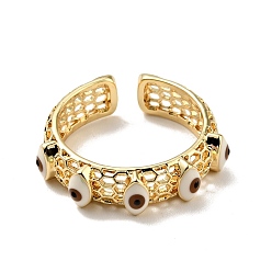 Седло Коричневый Эмалированное кольцо-манжета с конским глазом, настоящие позолоченные украшения из латуни для женщин, без кадмия и без свинца, седло коричневый, размер США 18 7 (1/2 мм)
