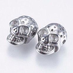 Stainless Steel Color 304 Stainless Steel Beads, Skull, Stainless Steel Color, 13x9x7mm, Hole: 1.5mm