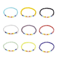 Mixed Color 9Pcs 9 Color Natural Pearl & Cat Eye & Glass Beaded Stretch Bracelets Set, Bling Stackable Bracelets for Women, Mixed Color, Inner Diameter: 2-1/8 inch(5.5cm), 1Pc/color