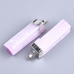 Pearl Pink Electroplate Natural Selenite Big Pendants, with Iron Findings, Dyed, Rectangle, Platinum, Pearl Pink, 53~55x14~19x9~16mm, Hole: 7x4mm