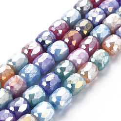 Coloré Cuisson opaque de perles de verre peintes, pierres d'imitation, facette, de couleur plaquée ab , colonne, colorées, 8x8mm, Trou: 1.2mm, Environ 60 pcs/chapelet, 19.69 pouce (50 cm)