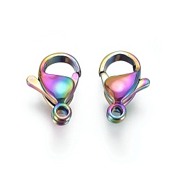 Rainbow Color Ion Plating(IP) 304 Stainless Steel Lobster Claw Clasps, Parrot Trigger Clasps, Rainbow Color, 12x8x3mm, Hole: 1.5mm