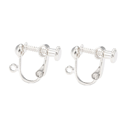 Silver Brass Screw On Clip-on Earring Findings, Spiral Ear Clip, For Non-Pierced Ears, Silver Color Plated, 18x14x3mm, Hole: 1.6mm
