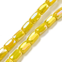 Jaune Chapelets de perles en verre, de couleur plaquée ab , colonne facettes, jaune, 6x4mm, Trou: 0.8mm, Environ 80 pcs/chapelet, 20.08''~20.47'' (51~52 cm)