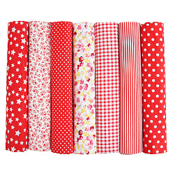 Red Printed Cotton Fabric, for Patchwork, Sewing Tissue to Patchwork, Quilting, Square, Red, 50x50cm, 7pcs/set