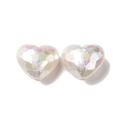 Blanco Cuentas de plástico abs, cuentas iridiscentes del arco iris del revestimiento uv, corazón, blanco, 16.5x19.5x11.5 mm, agujero: 2 mm