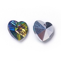 Coloré Valentines romantiques idées charmes de verre, pendentifs coeur facetté, colorées, 14x14x8mm, Trou: 1mm