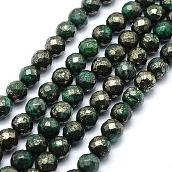 Vert Perles de pyrite naturelle teintées, facette, ronde, verte, 8mm, Trou: 1mm, Environ 50 pcs/chapelet, 15.7 pouce (40 cm)