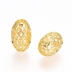 Golden Rack Plating Brass Filigree Beads, Hollow, Oval, Golden, 12x8mm, Hole: 3.5mm