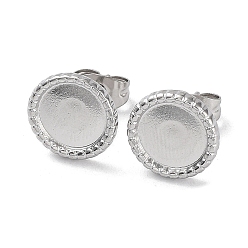 Stainless Steel Color 304 Stainless Steel Stud Earrings Findings, Flat Round Tray Settings, Stainless Steel Color, Tray: 8mm, 10mm, Pin: 0.7mm