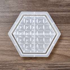 Hexagone Moules de dessous de verre en silicone bricolage, moules de résine, pour la résine UV, fabrication de bijoux en résine époxy, motif rond, hexagone, 155x135x13.5mm, diamètre intérieur: 116x134.5 mm