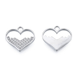 Stainless Steel Color 304 Stainless Steel Pendant Rhinestone Settings, Heart, Stainless Steel Color, Fit For 0.9mm Rhinestone, 20x15.5x2mm, Hole: 2mm