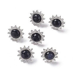 Goldstone Synthetic Blue Goldstone Sun Stud Earrings with Cubic Zirconia, Platinum Brass Jewelry for Women, Cadmium Free & Nickel Free & Lead Free, 18mm, Pin: 0.8mm
