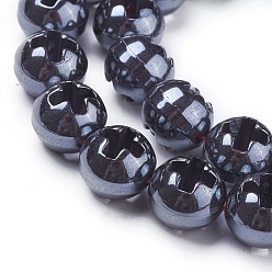 Non-magnetic Hematite Non-magnetic Synthetic Hematite Beads Strands, Flat Round with Cross, 10x8.5mm, Hole: 1.2mm, about 51pcs/strand, 16~16.5 inch(40~42cm)