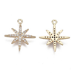 Clear Brass Micro Pave Cubic Zirconia Pendants, Star, Long-Lasting Plated, Light Gold, Clear, 21x18x3mm, Hole: 1.2mm