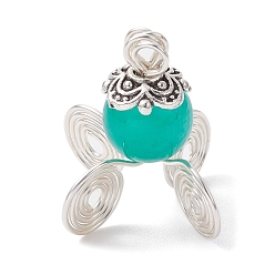 Dark Cyan Imitation Jade Glass Bead Pendants, with Tibetan Style Alloy Wire Loops, Pumpkin Carriage Charms, Dark Cyan, 18.8x8.4x8.4mm, Hole: 2.5mm