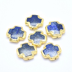 Lapis Lazuli Lapis-lazuli perles naturelles, bord doré plaqué, croix, 20~23x19~24x5~7mm, Trou: 0.8~1mm