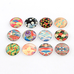 Mixed Color Half Round/Dome Pattern Photo Glass Flatback Cabochons for DIY Projects, Mixed Color, 14x4mm