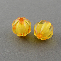 Verge D'or Thème d'automne perles acryliques transparentes, Perle en bourrelet, ronde, citrouille, verge d'or, 10mm, Trou: 2mm, environ1100 pcs / 500 g