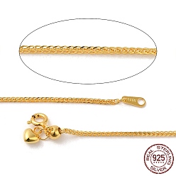 Golden 925 Sterling Silver Wheat Chains Necklace for Women, Golden, 19.69 inch(50cm)