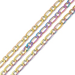Rainbow Color Placage ionique (ip) couleur arc-en-ciel 304 chaînes mère-fils en acier inoxydable, non soudée, chaîne de décoration, couleur arc en ciel, 4.5x11x1.2mm, 4.9x6x1.2mm