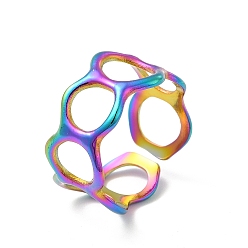 Rainbow Color Ion Plating(IP) 304 Stainless Steel Circle Ring Wrap Open Cuff Ring for Women, Rainbow Color, US Size 6 1/2(16.9mm)