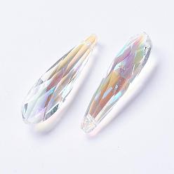 Clear AB Glass Pendants, Faceted, teardrop, Clear AB, 49x14x13mm, Hole: 1.5mm