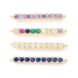 Mixed Color Rack Plating Brass Micro Pave Cubic Zirconia Connestor Charms, Long-Lasting Plated, Real 18K Gold Plated, Cadmium Free & Nickel Free & Lead Free, Strip, Mixed Color, 24x2x2.5mm, Hole: 1mm