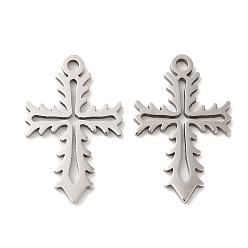 Stainless Steel Color 316L Surgical Stainless Steel Pendants, Laser Cut, Cross Charms, Stainless Steel Color, 19x12x1mm, Hole: 1.4mm
