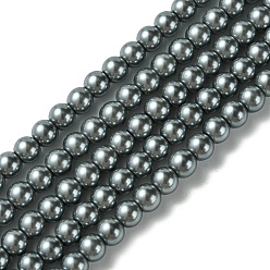 Gris Ardoise Brins de perles rondes en verre teinté écologique, Grade a, cordon en coton fileté, gris ardoise, 8mm, Trou: 1.2~1.5mm, Environ 52 pcs/chapelet, 15 pouce