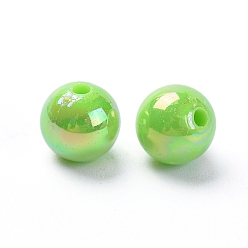 Vert Jaune Perles acryliques de poly styrène respectueuses de l'environnement, de couleur plaquée ab , ronde, vert jaune, 4mm, trou: 1 mm, environ 14000 pcs / 500 g