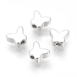 Real Platinum Plated Brass Beads, Nickel Free, Real Platinum Plated, Butterfly, 5x6x2.5mm, Hole: 1mm