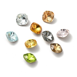 Mixed Color Faceted K9 Glass Rhinestone Cabochons, Pointed Back & Back Plated, Square, Mixed Color, 8x8x4mm