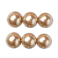 Mocassin Brins de perles rondes en verre teinté écologique, Grade a, cordon en coton fileté, mocassin, 14mm, Trou: 0.7~1.1mm, Environ 30 pcs/chapelet, 15 pouce