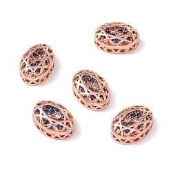 Dodger Blue Eco-friendly Brass Micro Pave Cubic Zirconia Multi-strand Links, Rack Plating, Cadmium Free & Lead Free, Oval, Rose Gold, Dodger Blue, 12x8x5mm, Hole: 1.2mm
