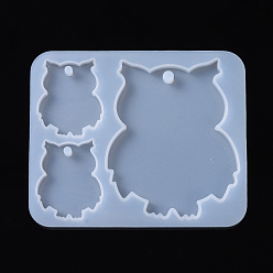 White Owl Pendant Silicone Molds, Resin Casting Molds, For UV Resin, Epoxy Resin Jewelry Making, White, 85x103x5.5mm, Owl: 36.5x29.5mm and 65x61.5mm