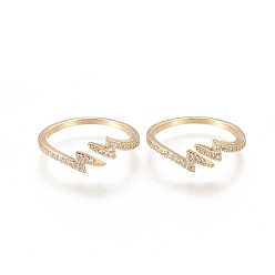 Золотой Латунные кольца из манжеты с прозрачным цирконием, открытые кольца, долговечный, удар молнии, золотые, размер США 6 (16.5 мм)