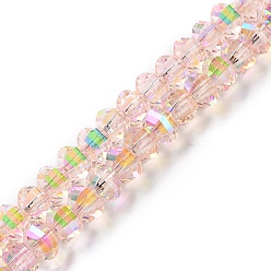 Pink Transparent Electroplate Glass Beads Strands, AB Color, Faceted Lantern, Pink, 6x4.5mm, Hole: 1.4mm, about 98pcs/strand, 17.72''(45cm)