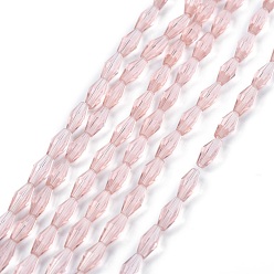 Misty Rose Transparent Glass Beads, Faceted, Bicone, Misty Rose, 8x4mm, Hole: 0.8mm, about 70pcs/Strand, 22.99''(58.4cm)