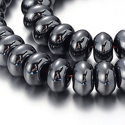 Black Pearlized Non-magnetic Synthetic Hematite Rondelle Beads Strands, Black, 10x6mm, Hole: 1.5mm, about 68pcs/strand, 15.7 inch