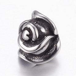 Antique Silver 304 Stainless Steel European Beads, Large Hole Beads, Flower, Antique Silver, 13x10x10mm, Hole: 5mm