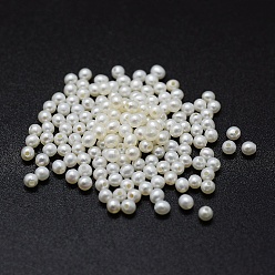 White Natural Cultured Freshwater Pearl Beads, Half Drilled, Round, White, 2~2.2mm, Hole: 0.8mm